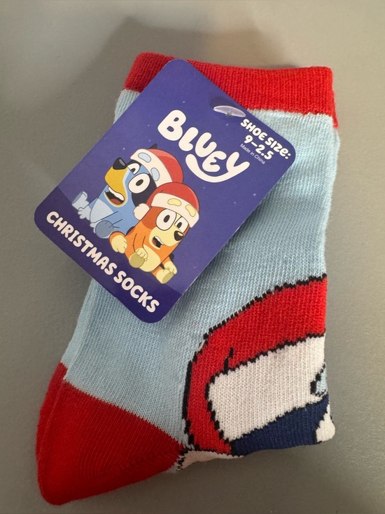 Bluey Other - Bluey Kids Christmas Crew Socks - Light Blue & Red holiday unisex
